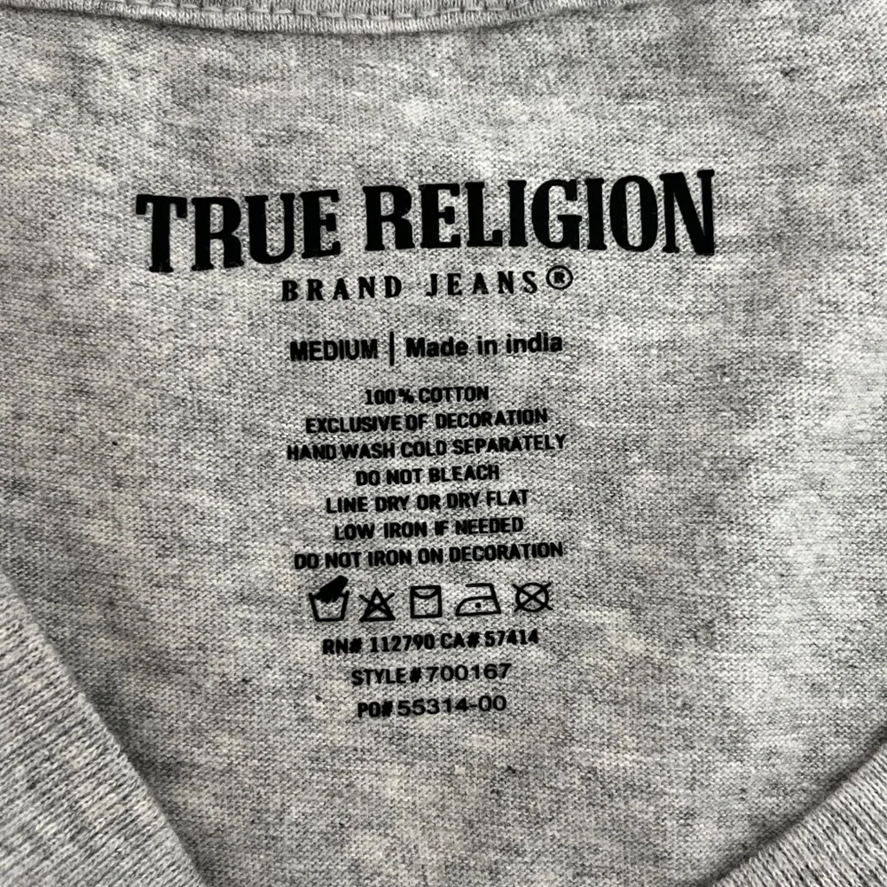 True Religion Mens M Strike HS SS T-shirt Heather Gray Rhinestone‎ Horseshoe NWT